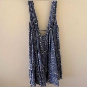 Blue/White Ocean Drive bandana print deep plunge babydoll dress/cover up size L